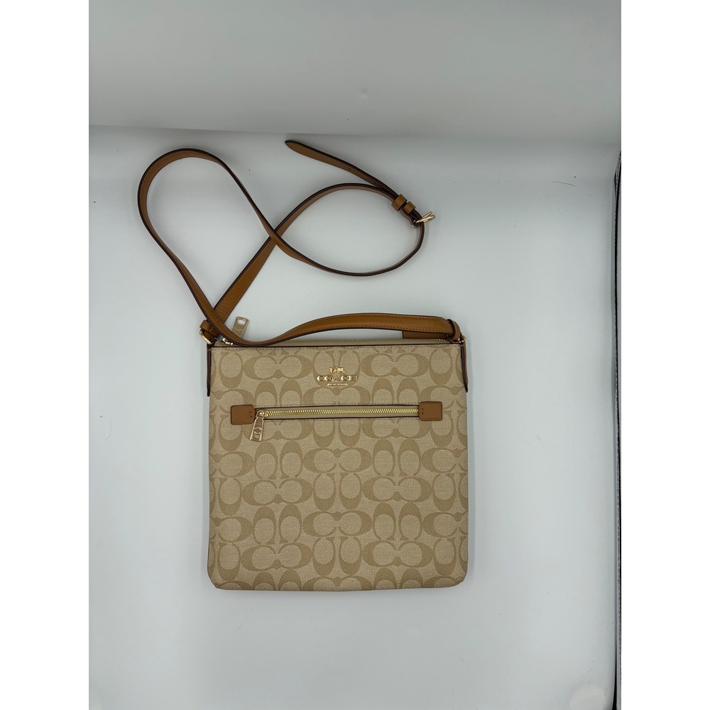 Coach Rowan File Bag Signature Canvas Crossbody Khaki Saddle NWOT
